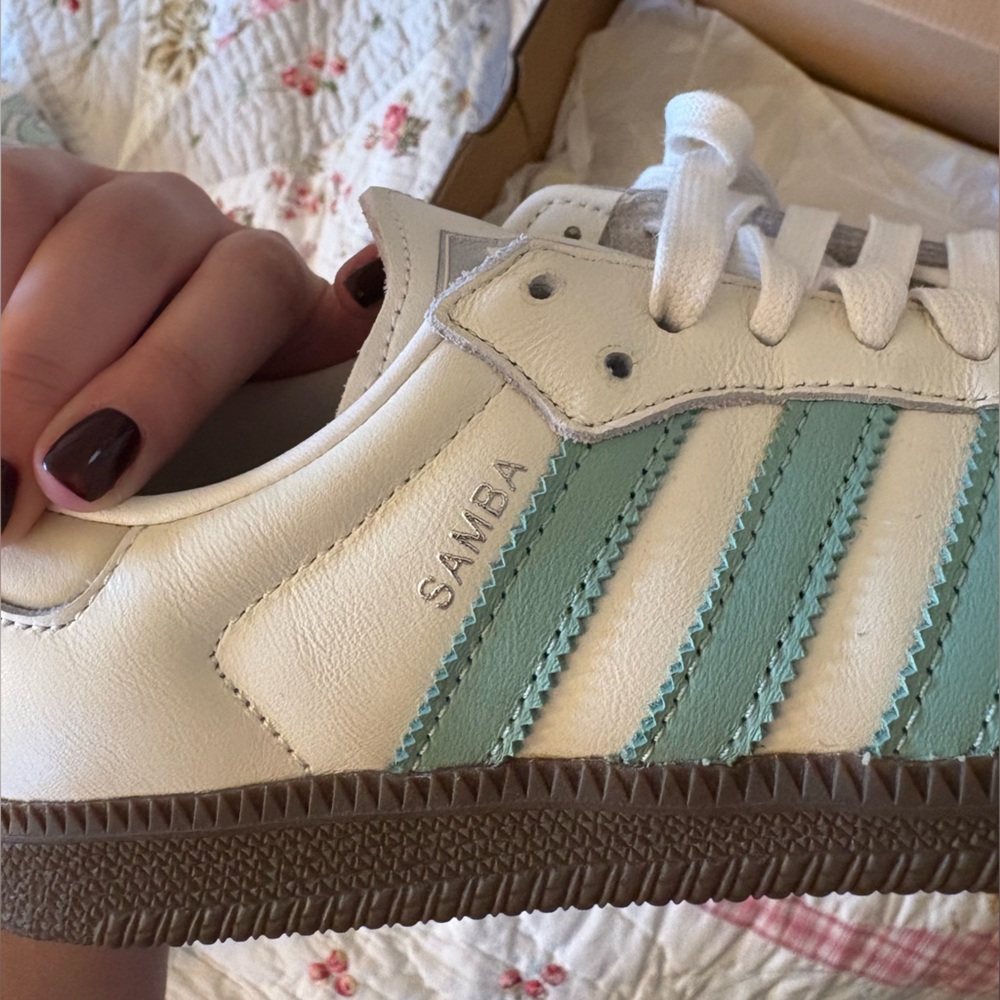 Adidas Samba White and Teal Sneakers - Picture 3 of 5